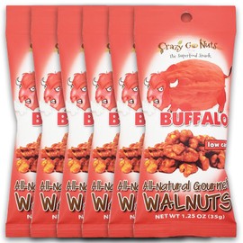 Crazy Go Nuts Walnuts - Buffalo, 1.25 oz (6-Pack) - Healthy Snacks, Vegan, Gluten Free, Superfood - Natural, ALA, Omega 3 Fatty Acids, Good Fats, and Antioxidants