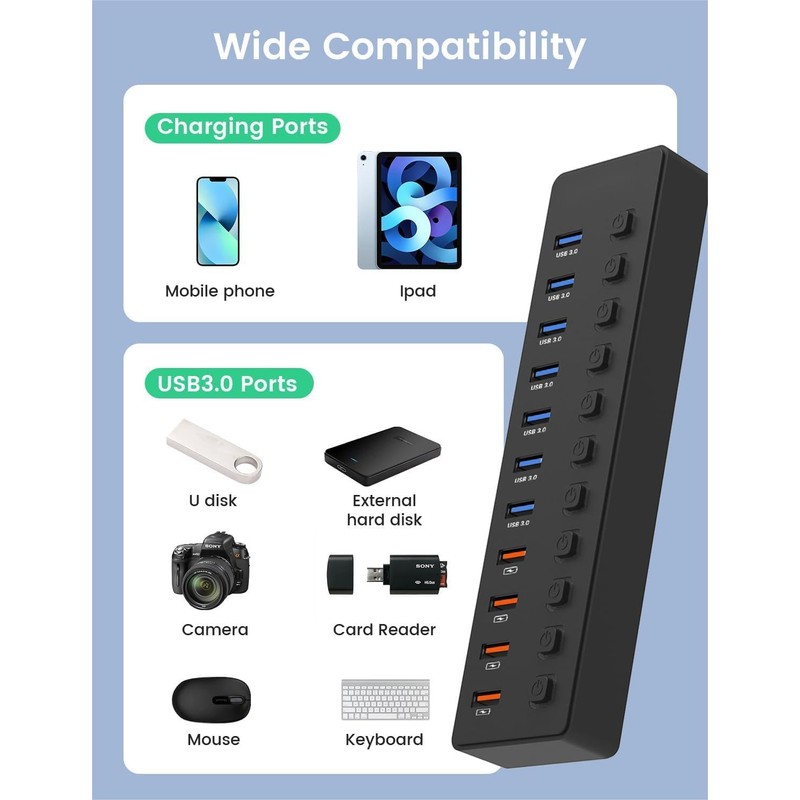 Hub USB 3.0 con alimentación, divisor de concentrador USB de