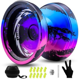 FETESNICE FS23 Metal Yo-Yo Professional - Responsive Trick Yoyo for Kids 8-12 Beginners & Adults, Finger Spin Yo-Yo with 10 Strings, Case, Glove & Adjustable Bearing Kit -Black Blue Pink