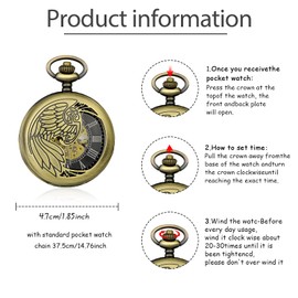 SUPBRO Women's Men's Pocket Watch Eagle Analogue Mechanical Chain Watch Pocket Watch with Necklace Pullover Chain, bronze, vintage