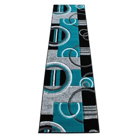 Masada Rugs Sophia Collection Hand Carved Area Rug Modern Contemporary Turquoise Grey Black (2 Feet X 7 Feet 3 Inch) Runner