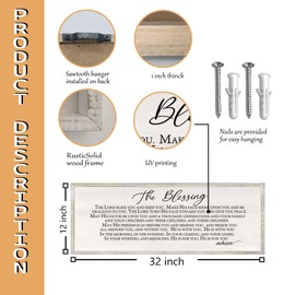 The Blessing Christian Song Lyrics Wall Decor 32x12 Inch May The Lord Bless You Religious Scripture Home Sign Wood Framed Modren Living Room Bible Verse Wall Art Hanging Decoration (White)