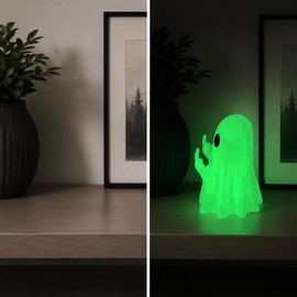 Halloween Ghost Statue Decor for Home – Glowing Spooky Resin Ornament for Shelf, Mantel, Tabletop & Party Display (Luminous Green)