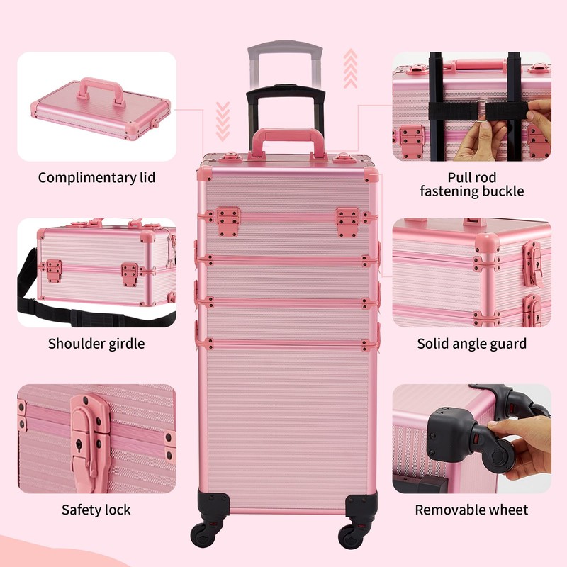 GALHUBIS Rolling Makeup Case, Makeup Train Case with Lid, 5