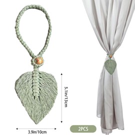 2-Pack Bohemian Cotton Leaf Curtain Tiebacks with Beaded Decoration – Handwoven Drapery Holdbacks for Home, Bedroom, and Office Decor (Green)