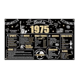 Large Black Gold 50th Birthday Party Decorations Back in 1975 Banner for Men Women 50 Anniversary Photo Background Poster Sign Party Supplies for Outdoor or Indoor