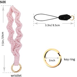 BIHRTC Macrame Keychain Wristlet Bracelet Keychains Wrist Keychain Wristband Key Chain Keyring Weave Wrist Lanyard for Women Car Keys Ring Holder ID Badges Card Wallet Phone