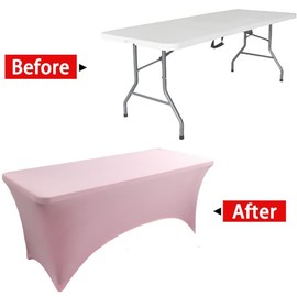Skyour Stretch Spandex Tablecloth 4ft/5ft/6ft/8ft Foldable Rectangle Elastic Fitted Tablecloth Outdoor Cocktail Table Cloth Pink 72 x 30 x 30 inch)
