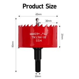 Hole Saw 65 mm, Universal HSS M42 Bi-Metal Hole Saws, Bi-Metal Hole Saw, Hole Saw with Hex Shank and Drill Hole Drill Bit Set Drill Bit for Wood, Drywall, Plastics