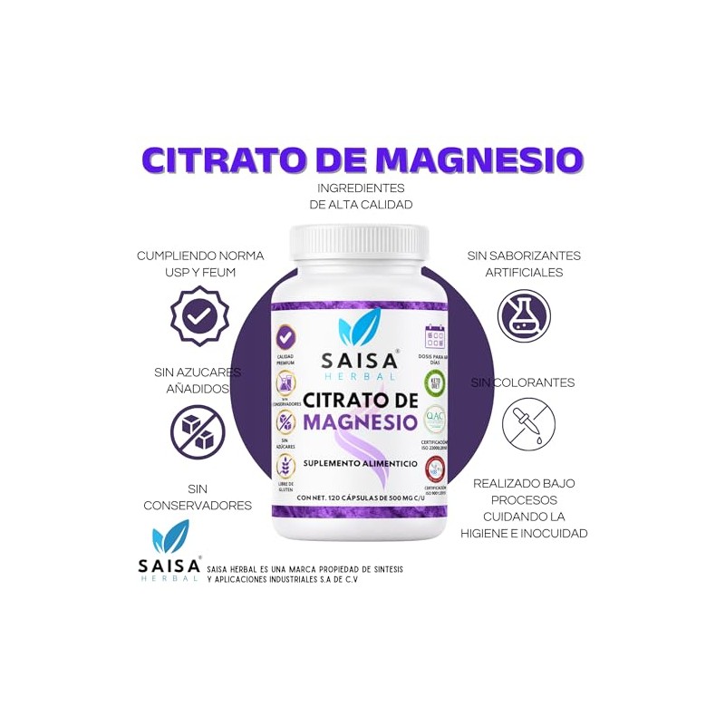 Citrato de Magnesio y Citrato de Potasio con 120 cápsulas