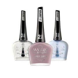 MASGLO GEL EVOLUTION Nail Polish Gel Effect No Led Lamp, Duration Up to 12 days, 3 PCs -Base, Esmalte Virginal, Brillo - Efecto Gel sin necesidad de UV/Led, hasta 12 días de duración 0,5 Fl. Oz.