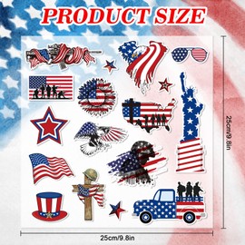JarThenaAMCS 2 Sheets 4th of July Patriotic Thick Gel Clings Red Blue Star Soldier USA American Flag Window Stickers Reusable Decals Decor for Independence Memorial Day Veterans Party School Party