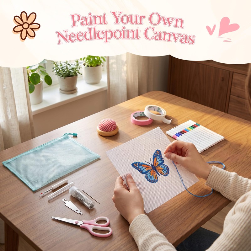 18 Mesh Needlepoint Canvas Kit - 80Pcs Beginner Needlepoint Kits