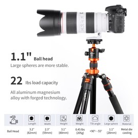 K&F Concept Ball Head Tripod Head, Camera Ball Head with 1/4 Inch Quick Release Plate and Spirit Level, 10 kg Load Capacity, for Tripod, Monopod, Camera Slider, SLR Camera