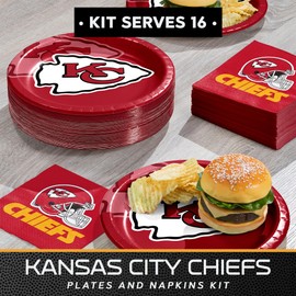 Trendware Kansas City Chiefs Paper Plate and Napkin Party Kit, Serves 16