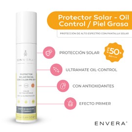 ENVERA Protector Solar Facial Piel Grasa o Mixta FPS 50+ Ultra Matificante Medium | Control de Grasa | Antioxidantes y Primer | Bloqueador Solar con Color Acabado Natural | Resistente al Agua y Sudor 50 ml