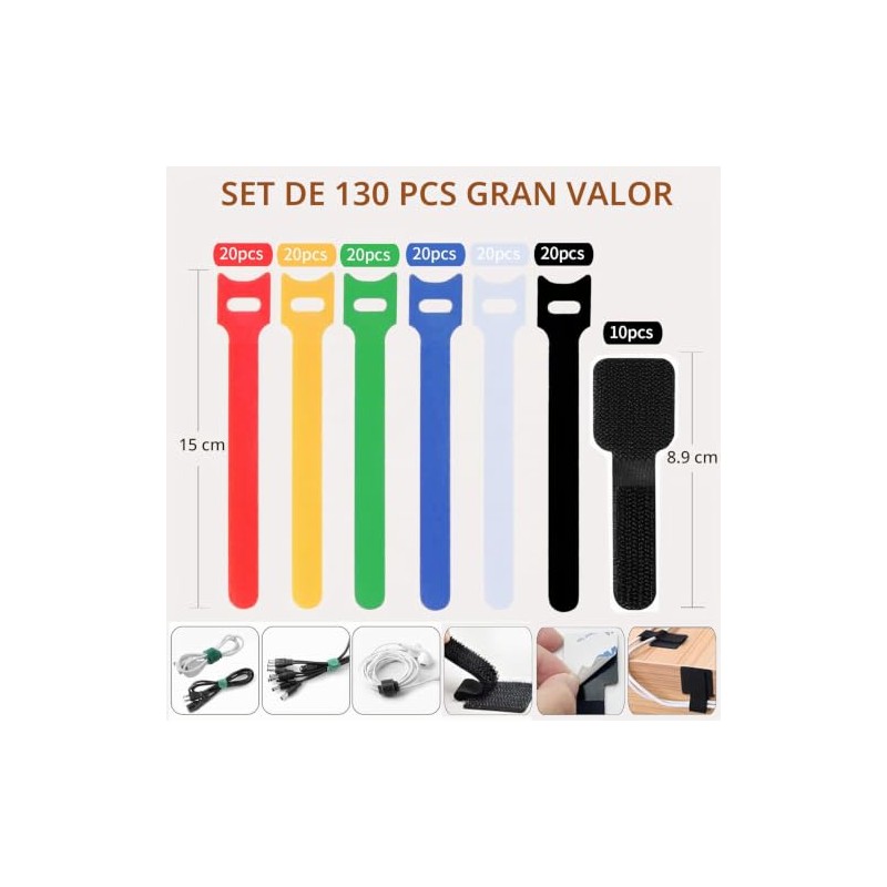 120 Pcs Ataduras de Cables Reutilizables con 10 Pcs Cierre