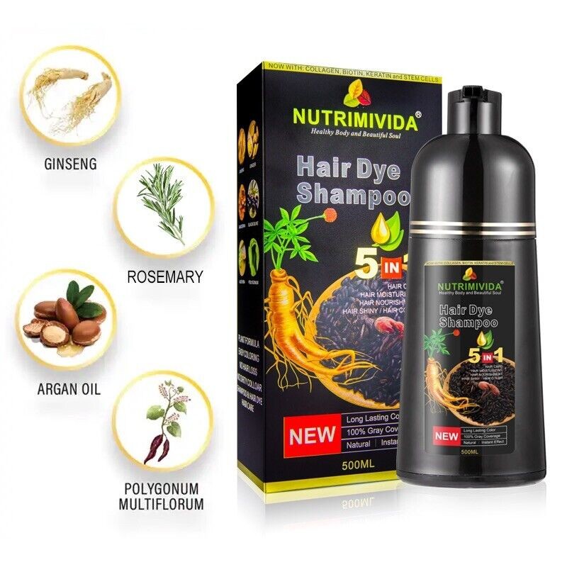 Nutrimivida Natural Black Hair Dye Shampoo Instant 5 in 1