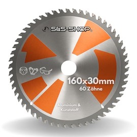 HM Circular Saw Blade 160 x 30 mm - 60 Teeth for Aluminium & Plastic, Compatible with All Standard Circular Saws such as Table Saw, Hand Circular Saw & Wood Saw, Includes Reducing Rings