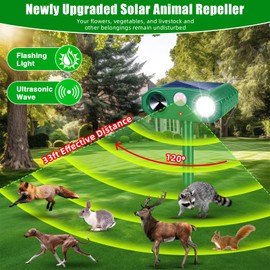 2025 Upgraded Solar Ultrasonic Animal Repeller Outdoor Cat Repellent, Waterproof Animal Deterrent Control for Deer Rabbit Raccoon Dog Squirrel Coyote Rodent Skunk Repellent for Yard Garden,2 Pack