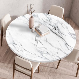 Highdi Washable Round Tablecloth 140 cm, Elastic Mármol Printable Tablecloth Outdoor Lotus Effect Tablecloths Table Cloth for Garden Restaurant, Ideal for 130 cm - 135 cm