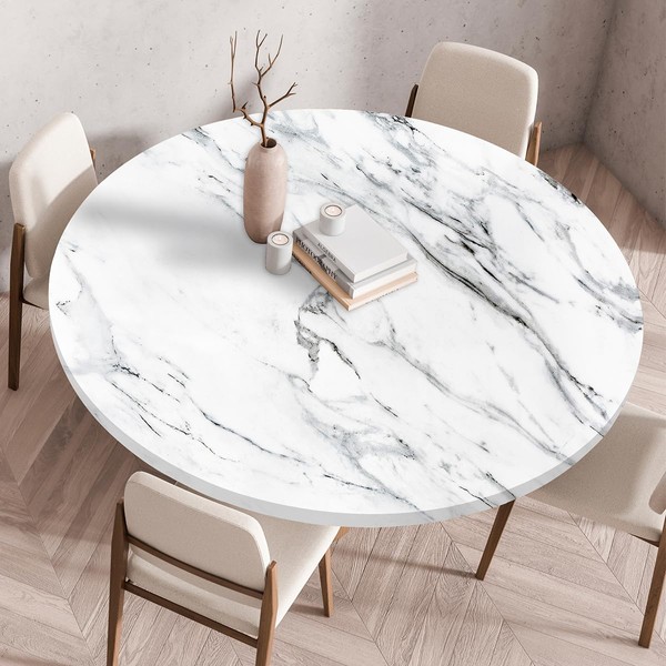 Highdi Washable Round Tablecloth 140 cm, Elastic Mármol Printable Tablecloth