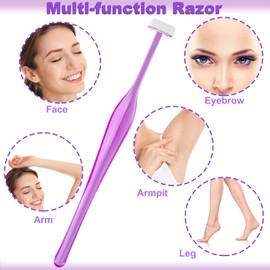 HINZIC 24 Pack Eyebrow Trimmer Razors Facial T Shape Shaver Tool Stainless Steel Trimming Applicators Kit for Women Girls Eye Brow Makeup- Purple