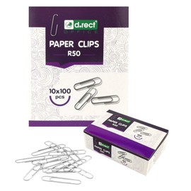 D.RECT Pack of 1000 Office Paper Clips Made of Metal 50 mm | Letter Clips Paper Clips Galvanised | 10 x 100 Pieces