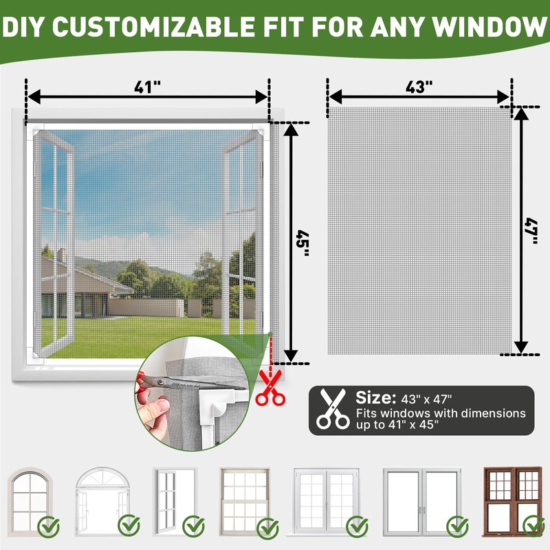 HOFUDON Window Screen Adjustable Magnetic Window Screen Replacement Max 43”