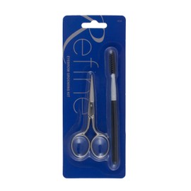 REFINE - Italy Eyebrow Scissors with Wooden Handle Spoolie Grooming Kit