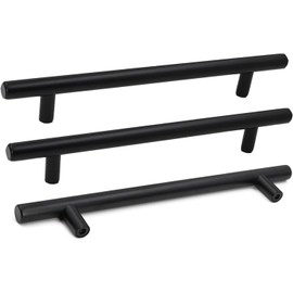 goldenwarm 6 Pack Black Kitchen Handles 160mm Hole Centers, Black Cupboard Handles Stainless Steel Black Handles for Kitchen Bedroom Bathroom, T-Bar Black Drawer Handles