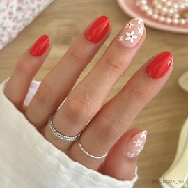 Glamnetic Short Oval Press On Nail Collection - Nail Glue & Remover:_Red Blossom