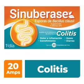 Sinuberase Probióticos En Suspensión Bacillus Clausii 4 Billones Ufc 20 Ampolletas De 5 Ml. Alivio Prolongado Para La Colitis, Desde La Raíz.