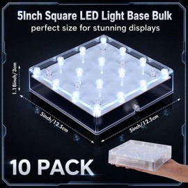 Wettal 10 Pack Square LED Light Base for Glass Art Bulk, 5 Inch 16 LED White Lights Display Pedestal Light Base for Effiel Tower Vase Crystal Glass Art Only 3aa Battery Powered(Not Included)