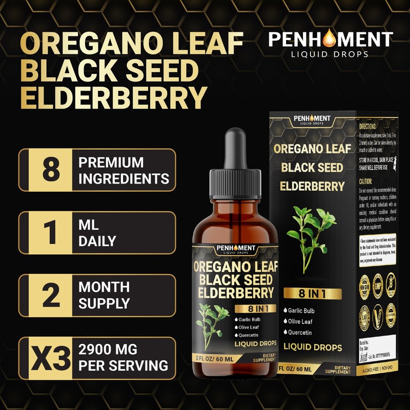 Penhoment 8in1 2900mg Oil of Oregano Drops with Black Seed