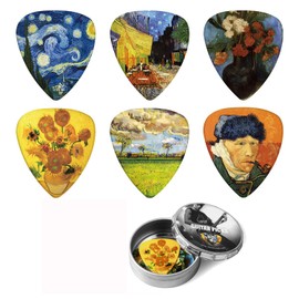 Juego de 12 púas de guitarra Vincent Van Gogh de 0.71 mm, tamaño mediano con caja fina, juego de regalo especial para guitarrista