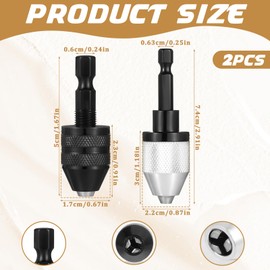 2 PCS Keyless Drill Chuck Adapter, Drill Chuck for Impact Driver 1/4 Inch Hex Shank Drills Bit Adapter Fast Change Converter Extension Screwdriver Adapters for Tool Attachment (0.3-6.5mm, 0.3-3.6mm)
