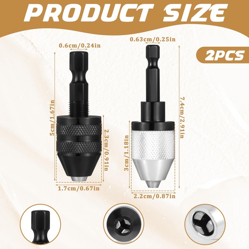 2 PCS Keyless Drill Chuck Adapter, Drill Chuck for Impact