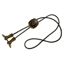 Moranse Bolo Tie with Western Cowboy Hat Saddle And Knight Boots Style Genuine and Cowhide Rope (Copper Cowboy Hat)