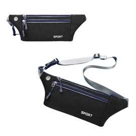 ProBytes BumBag - Running 3 Zipper Waist Bag, Adjustable Belt/Strap, Secure Buckle, Headphone Outlet, Waterproof, Money/Document Pouch, Outdoor, Camping, Travel, Sports, Cycling - Carbon Black