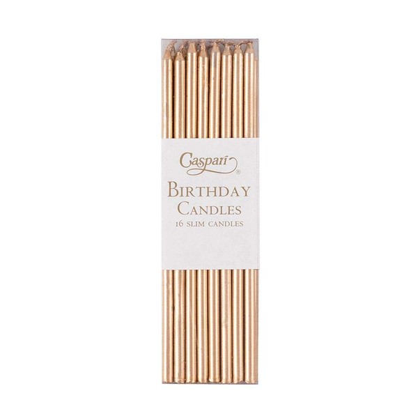 Caspari Slim Birthday Candles in Gold, 32 Candles Included