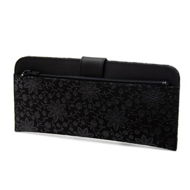 Indenya No. 2107 Wallet Wallet Wallet Long Purse Coin Deer Leather Lacquer Craft with Gusset, [1-169] Black - Black Lacquer Clematis