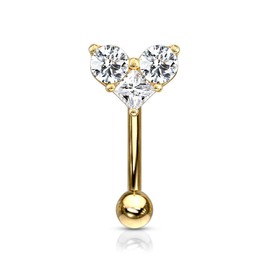 Forbidden Body Jewelry 16g 8mm Curved Barbell for Daith, Eyebrow, Rook & Belly Button with CZ Heart Top, Gold Tone
