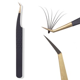 Camillash Fiber Tip Lash Tweezers For Eyelash Extension,Best Volume Professional Tech Tweezers,Artist Boot Isolation Fanning Nano Grip Precision Tools Supplies 90 45 Degree BlackCurved)