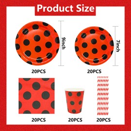 SKTMH 100 Pcs Ladybug Party Decorations Ladybug Tableware Plates Napkins Cups Straw Red and Black Tableware Ladybug Dinnerware Ladybug Birthday Decorations Red and Black Birthday Decorations