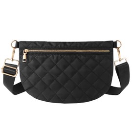 Quilted Puffer Crossbody Bags for Women Puffy Sling Purse Belt Bum Bag Fanny Pack for Women Gift-BLACK