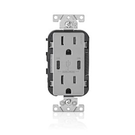 Leviton 15 Amp USB Type C In Wall Charger with Power Delivery Fast Charging 30W Outlet