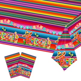 LDFDRT 2 Pcs Plastic Table Cloth Disposable 54"×108" Mexican Fiesta Tablecloths Party Decorations Rectangle Table Cover for Holiday Party Birthday