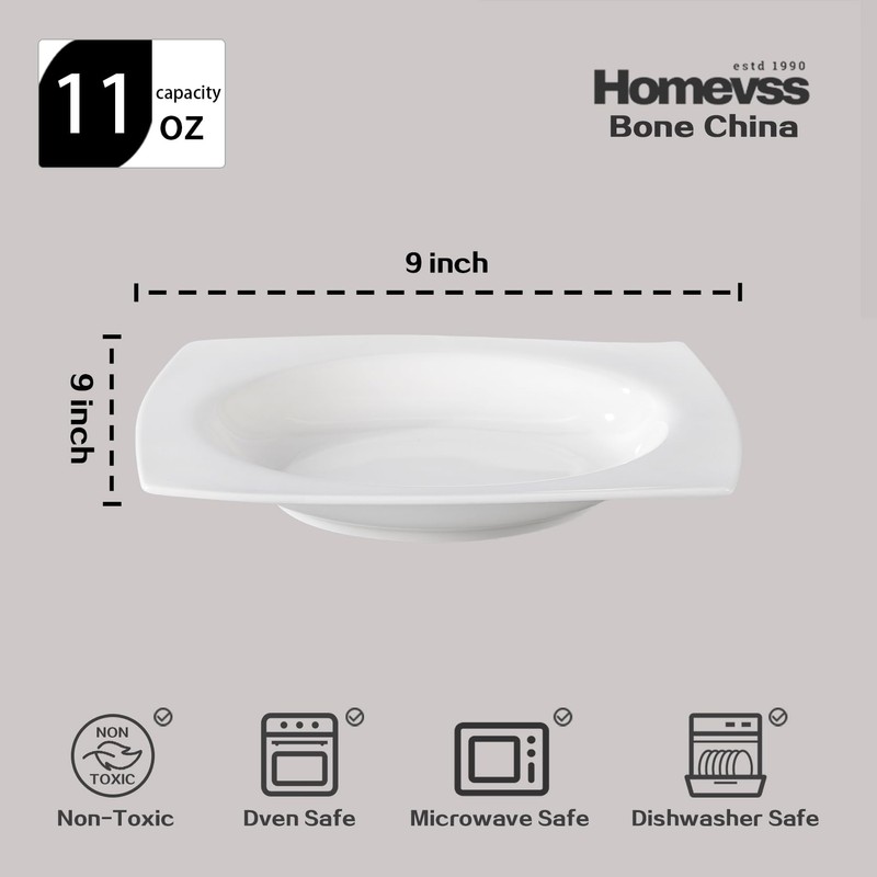 HomeVss, New Bone China Dinnerware SEt, Rim Square Shape, 40pc