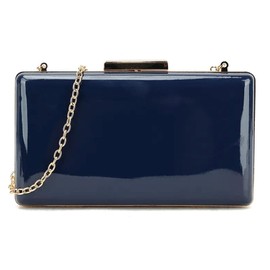 UShopUK Plain Patent Leather Hard Case Bridal Prom Wedding Evening Clutch Party Purse Hand Bag (Navy Blue)